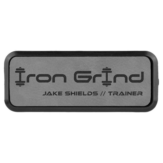 3" x 1" Gray Laserable Leatherette Round Corner Badge & Frame (Sold by Case of 50)