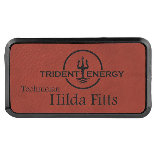 3" x 1 1/2" Rose Laserable Leatherette Round Corner Badge & Frame (Sold by Case of 50)