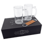 LazerBurst Beer Set with Two 14 oz. Mugs and One Rawhide Laserable Leatherette Bottle Opener-Black Lazerburst Lasers to Silver (Sold by Case of 4)