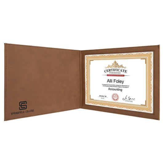 9" x 12" Dark Brown Laserable Leatherette Certificate Holder for 8 1/2" x 11" (Sold by Case of 6)
