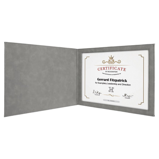 9" x 12" Gray Laserable Leatherette Certificate Holder for 8 1/2" x 11" (Sold by Case of 6)