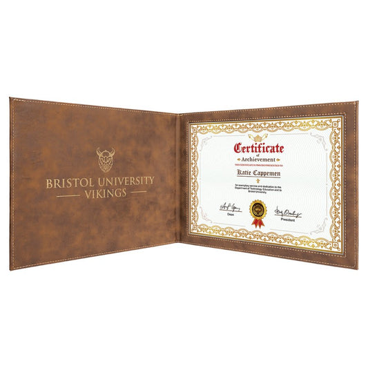 9" x 12" Rustic/Gold Laserable Leatherette Certificate Holder for 8 1/2" x 11" (Sold by Case of 6)