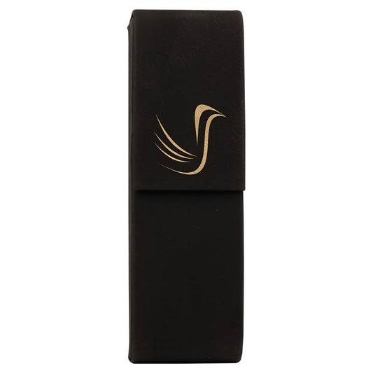 6 1/2" x 2" Black/Gold Laserable Leatherette Double Pen Case (Sold by Case of 50)