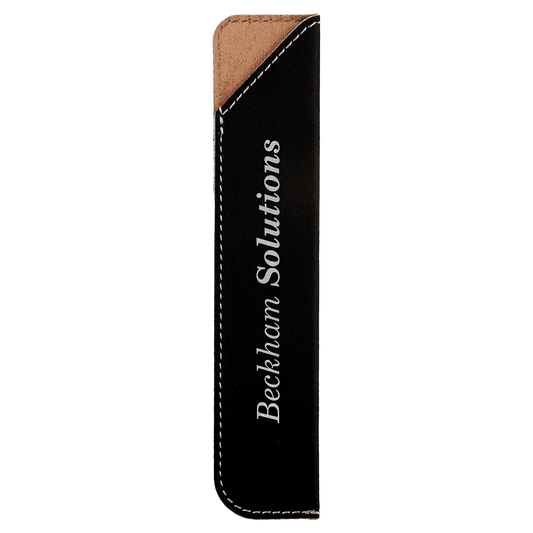 6 1/4" Black/Silver Laserable Leatherette Pen Sleeve (Sold by Case of 50)