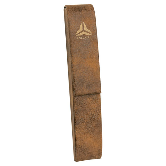 6 1/2" x 1" Rustic/Gold Laserable Leatherette Single Pen Case (Sold by Case of 50)