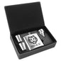 6 oz. Stainless Steel Flask Set in Black/Silver Laserable Leatherette Box (Sold by Case of 6)
