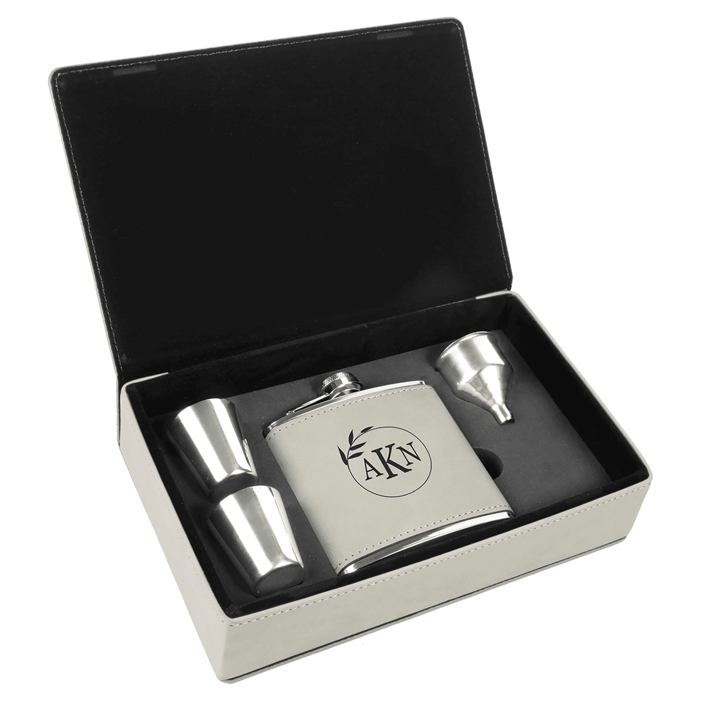 6 oz. White Laserable Leatherette Flask Gift Set (Sold by Case of 6)