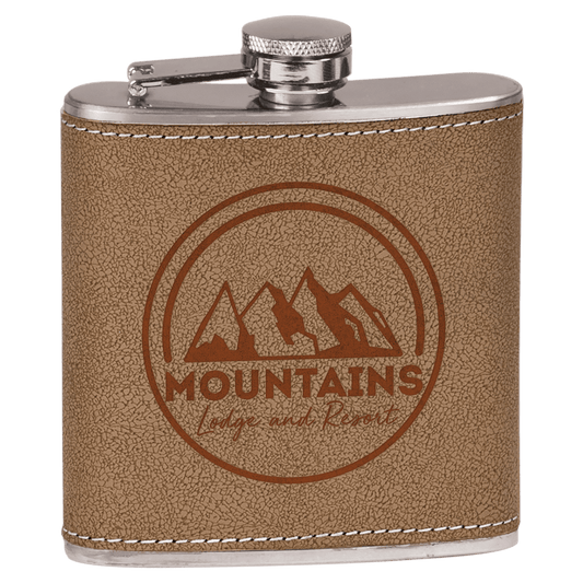 6 oz. Leather Laserable Stainless Steel Flask (Sold by Case of 10)