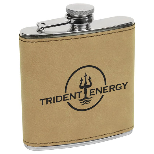 6 oz. Light Brown Laserable Leatherette Stainless Steel Flask (Sold by Case of 10)