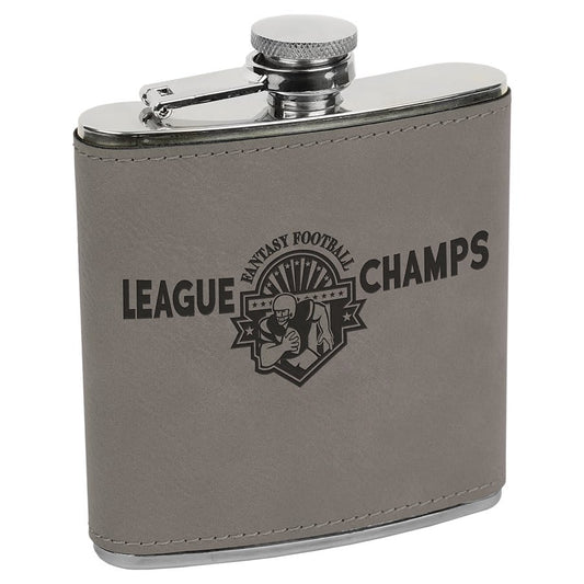 6 oz. Gray Laserable Leatherette Stainless Steel Flask (Sold by Case of 10)