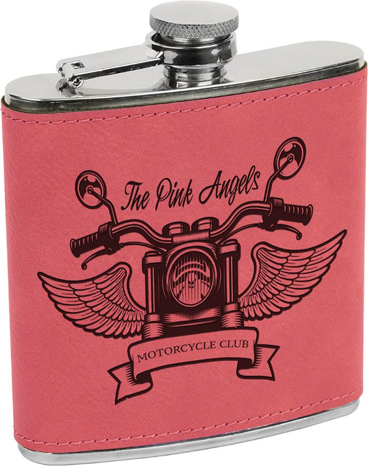 6 oz. Pink Laserable Leatherette Stainless Steel Flask (Sold by Case of 10)