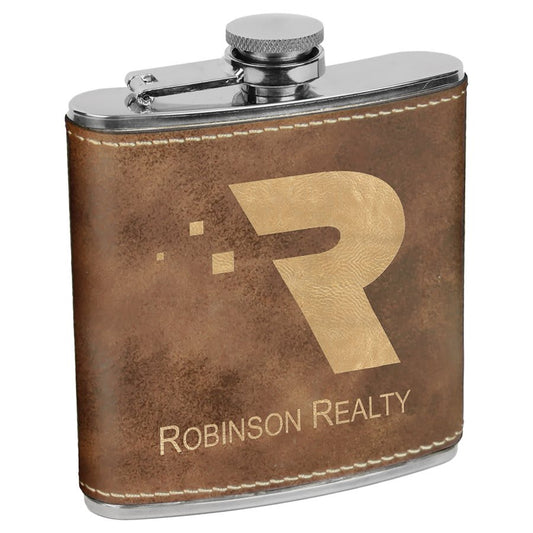 6 oz. Rustic/Gold Laserable Leatherette Stainless Steel Flask (Sold by Case of 10)