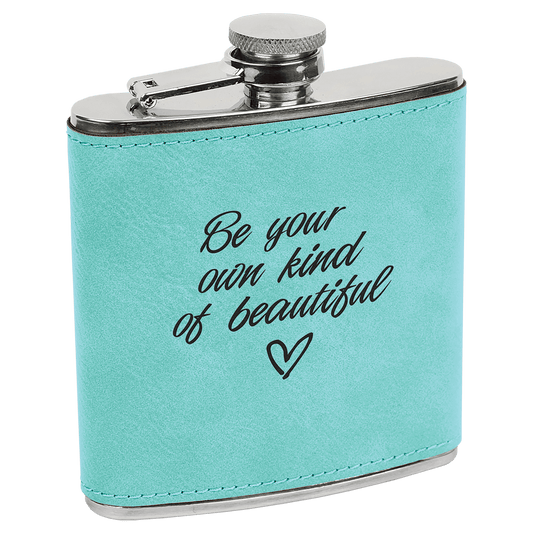 6 oz. Teal Laserable Leatherette Stainless Steel Flask (Sold by Case of 10)