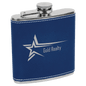 6 oz. Blue/Silver Laserable Leatherette Stainless Steel Flask (Sold by Case of 10)