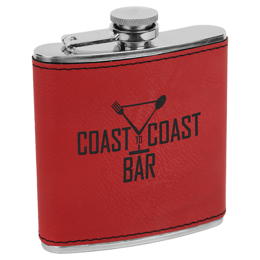 6 oz. Red Laserable Leatherette Stainless Steel Flask (Sold by Case of 10)