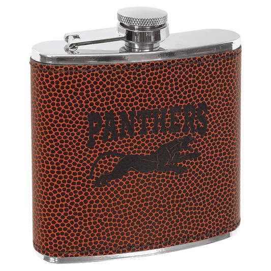 6 oz. Football Laserable Leatherette Stainless Steel Flask (Sold by Case of 10)