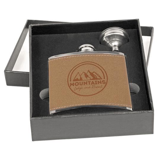 6 oz. Leather Flask Set in Black Presentation Box (Sold by Case of 1)
