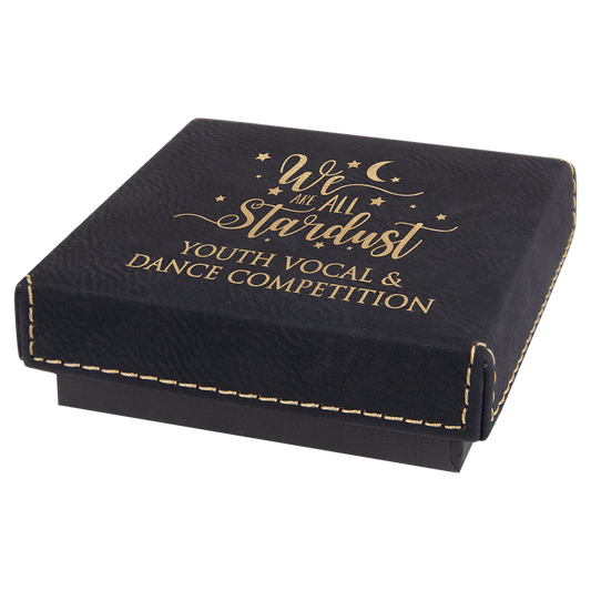3 1/2" x 3 1/2" Black/Gold Medal Box with Laserable Leatherette Lid (Sold by Case of 12)