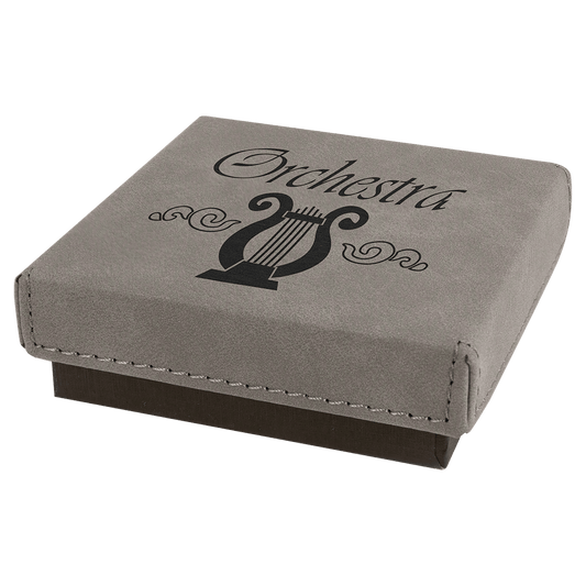 3 1/2" x 3 1/2" Gray Medal Box with Laserable Leatherette Lid (Sold by Case of 12)