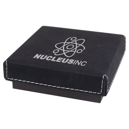 3 1/2" x 3 1/2" Black/Silver Medal Box with Laserable Leatherette Lid (Sold by Case of 12)
