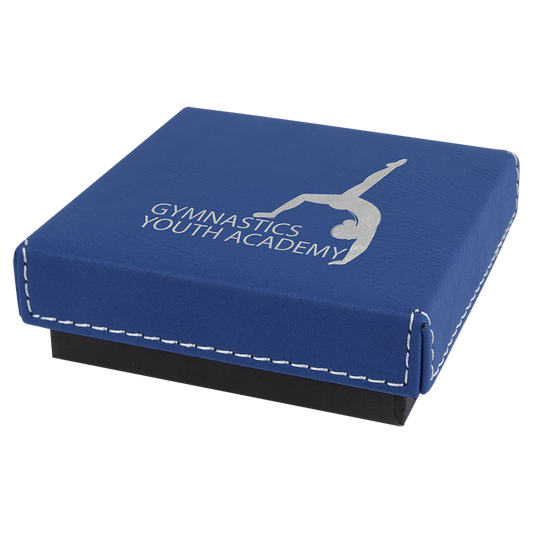 3 1/2" x 3 1/2" Blue/Silver Medal Box with Laserable Leatherette Lid (Sold by Case of 12)