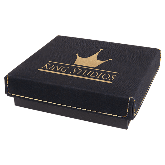 4" x 4" Black/Gold Medal Box with Laserable Leatherette Lid (Sold by Case of 12)