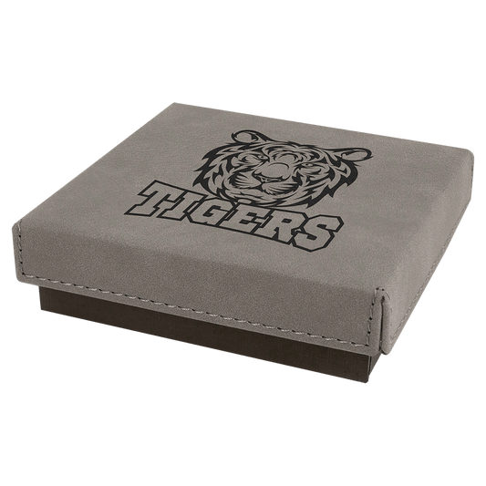 4" x 4" Gray Medal Box with Laserable Leatherette Lid (Sold by Case of 12)