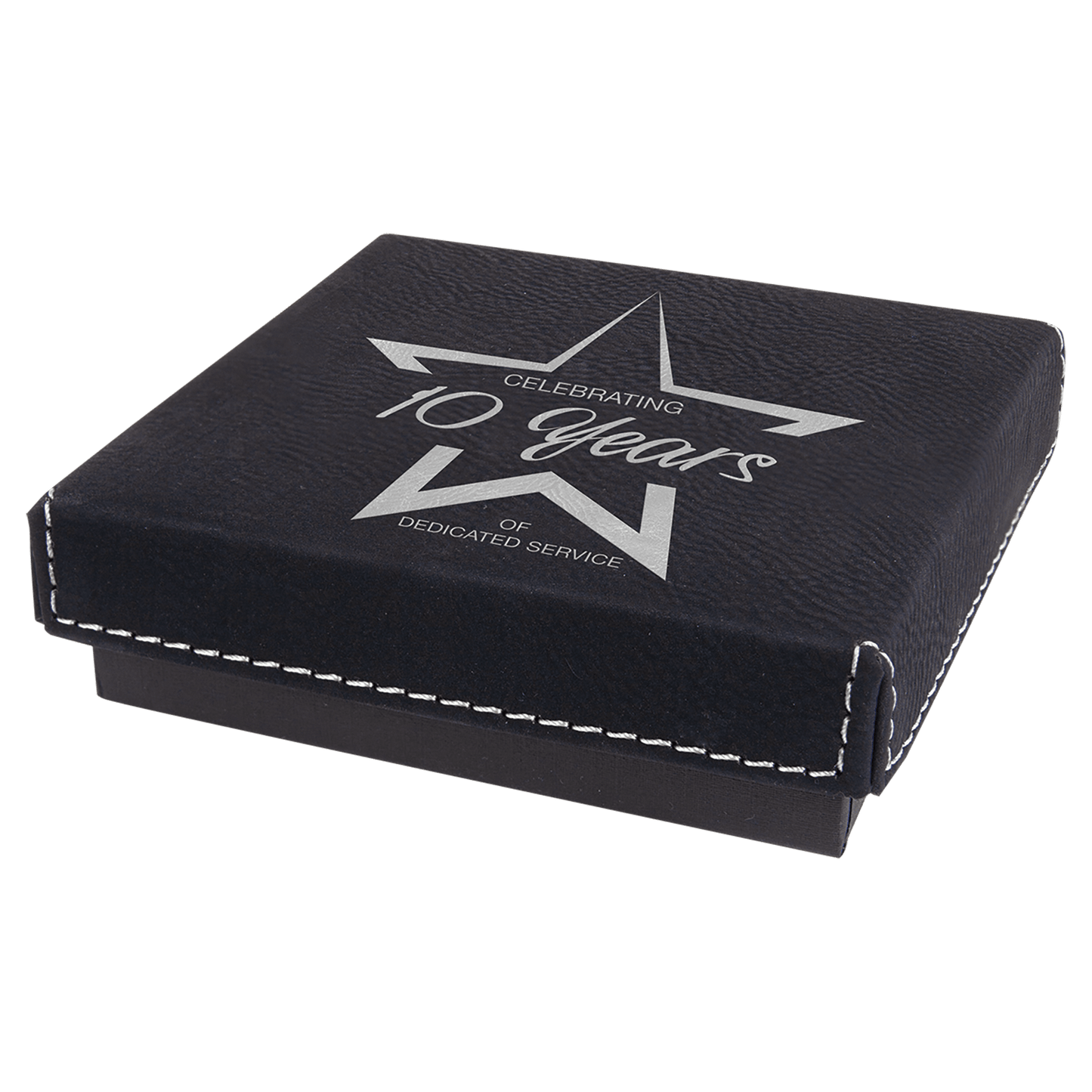 4" x 4" Black/Silver Medal Box with Laserable Leatherette Lid (Sold by Case of 12)