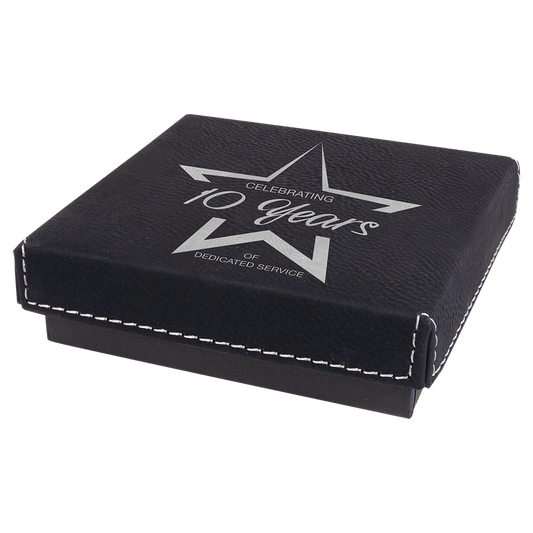 4" x 4" Black/Silver Medal Box with Laserable Leatherette Lid (Sold by Case of 12)