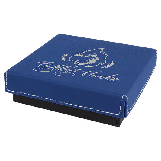 4" x 4" Blue/Silver Medal Box with Laserable Leatherette Lid (Sold by Case of 12)