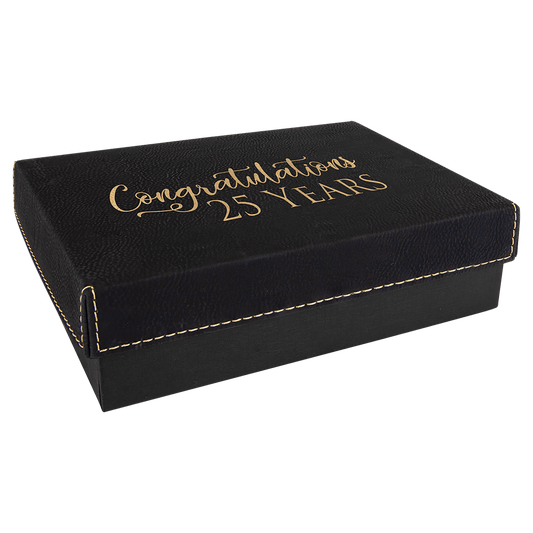 7 3/8" x 5 3/4" Black/Gold Gift Box with Laserable Leatherette Lid (Sold by Case of 4)