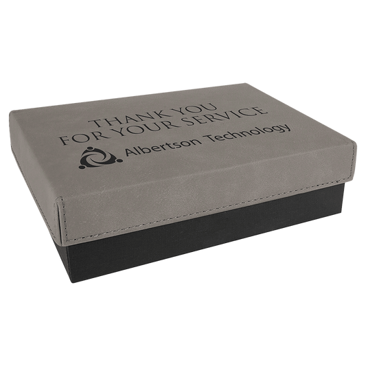 7 3/8" x 5 3/4" Gray Gift Box with Laserable Leatherette Lid (Sold by Case of 4)