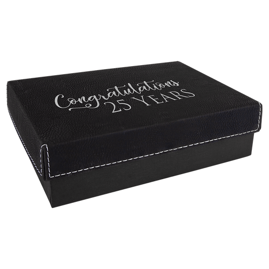 7 3 8" x 5 3/4" Black/Silver Gift Box with Laserable Leatherette Lid (Sold by Case of 4)