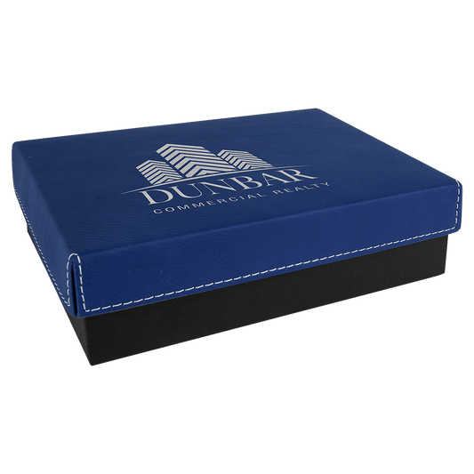 7 3/8" x 5 3/4" Blue/Silver Gift Box with Laserable Leatherette Lid (Sold by Case of 4)