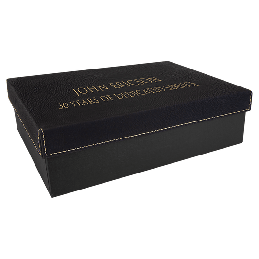 9 3/4" x 7" Black/Gold Gift Box with Laserable Leatherette Lid (Sold by Case of 4)