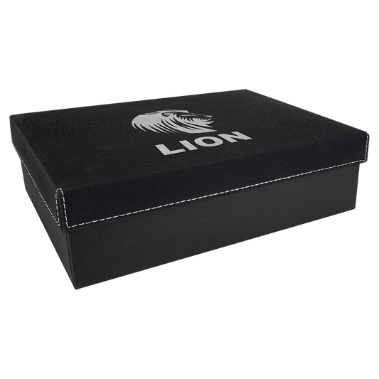 9 3/4" x 7" Black/Silver Gift Box with Laserable Leatherette Lid (Sold by Case of 4)