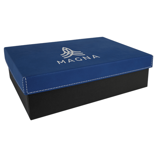 9 3/4" x 7" Blue/Silver Gift Box with Laserable Leatherette Lid (Sold by Case of 4)