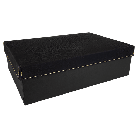 11 3/4" x 7 3/4" Black/Gold Gift Box with Laserable Leatherette Lid (Sold by Case of 4)