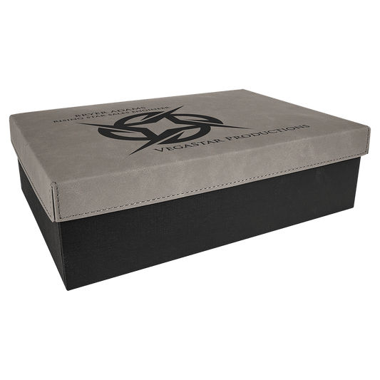 11 3/4" x 7 3/4" Gray Gift Box with Laserable Leatherette Lid (Sold by Case of 4)