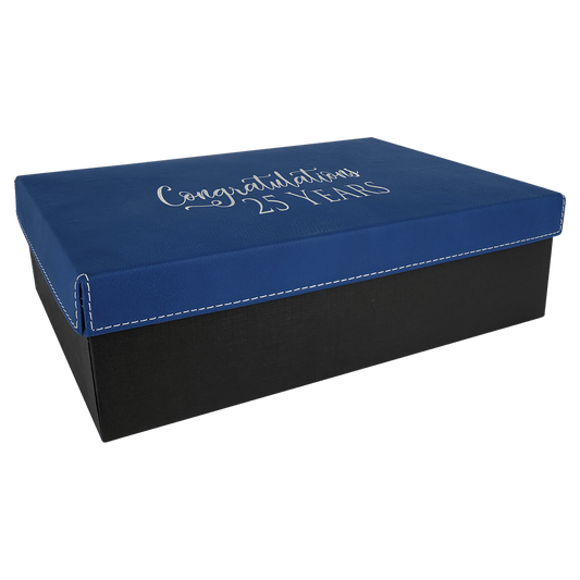11 3/4" x 7 3/4" Blue/Silver Gift Box with Laserable Leatherette Lid (Sold by Case of 4)