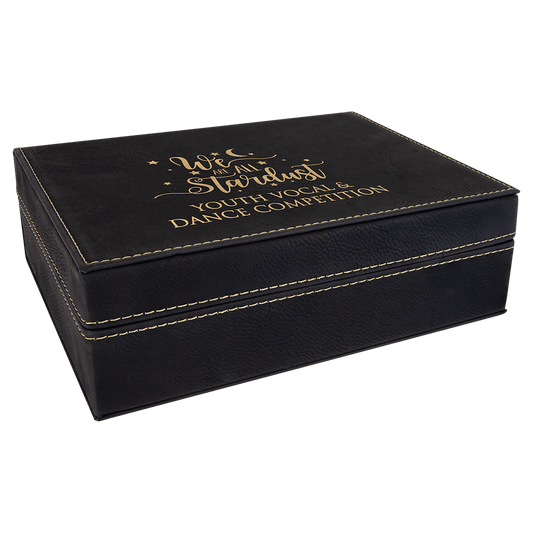 8" x 6 3/8" Black/Gold Laserable Leatherette Premium Gift Box (Sold by Case of 4)