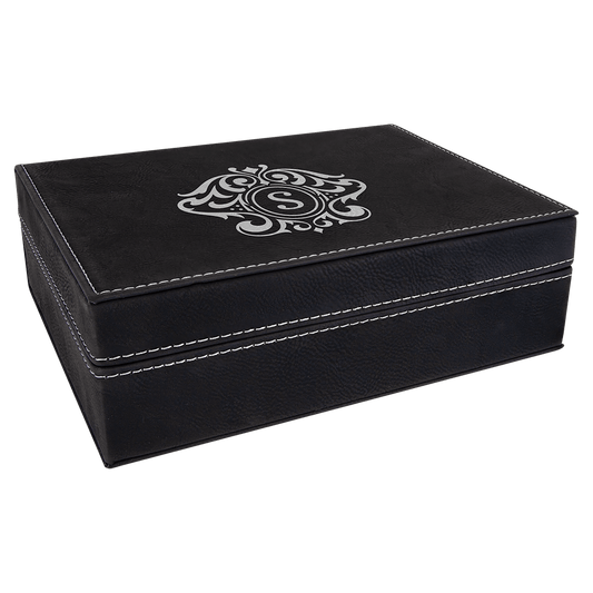 8" x 6 3/8" Black/Silver Laserable Leatherette Premium Gift Box (Sold by Case of 4)