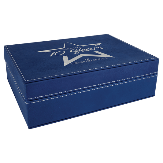 8" x 6 3/8" Blue/Silver Laserable Leatherette Premium Gift Box (Sold by Case of 4)