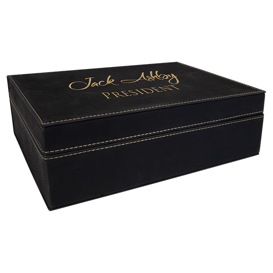 10 1/4" x 7 1/2" Black/Gold Laserable Leatherette Premium Gift Box (Sold by Case of 4)