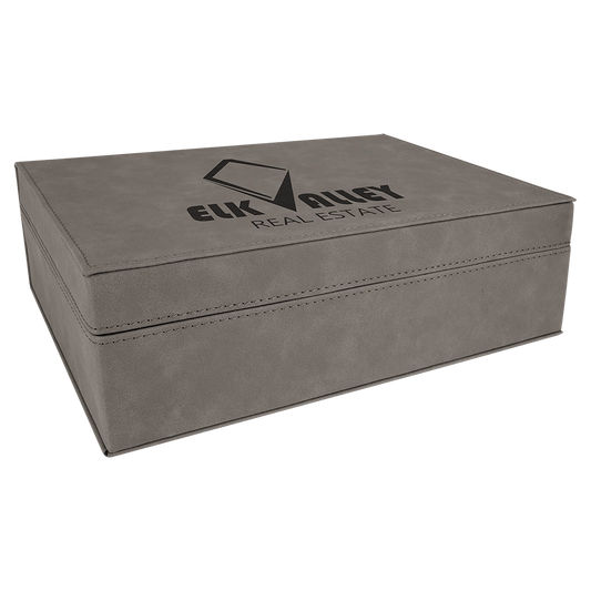 10 1/4" x 7 1/2" Gray Laserable Leatherette Premium Gift Box (Sold by Case of 4)
