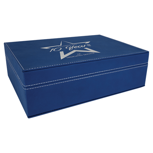 10 1/4" x 7 1/2" Blue/Silver Laserable Leatherette Premium Gift Box (Sold by Case of 4)