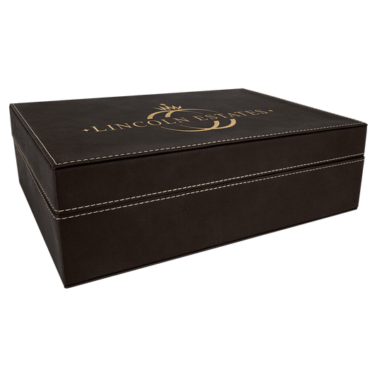 12 1/4" x  8 1/4" Black/Gold Laserable Leatherette Premium Gift Box (Sold by Case of 4)
