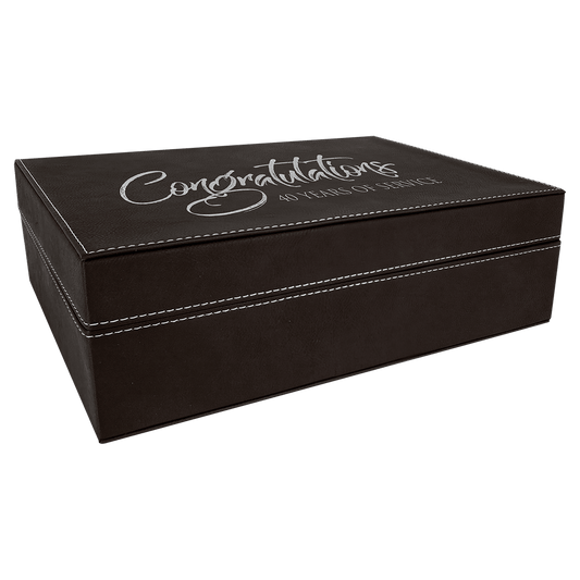 12 1/4" x  8 1/4" Black/Silver Laserable Leatherette Premium Gift Box (Sold by Case of 4)