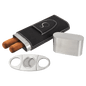 Black/Silver Laserable Leatherette Cigar Case with Cutter (Sold by Case of 6)