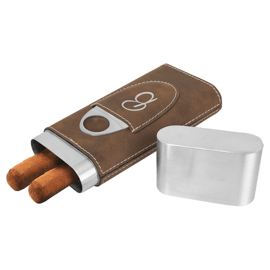 Rustic/Silver Laserable Leatherette Cigar Case with Cutter (Sold by Case of 6)